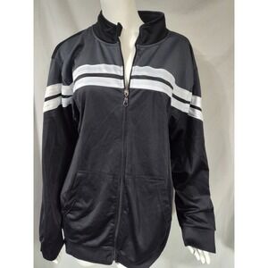 Men's XL track full zip jacket Street Line USA black white stripe light FLAW 1